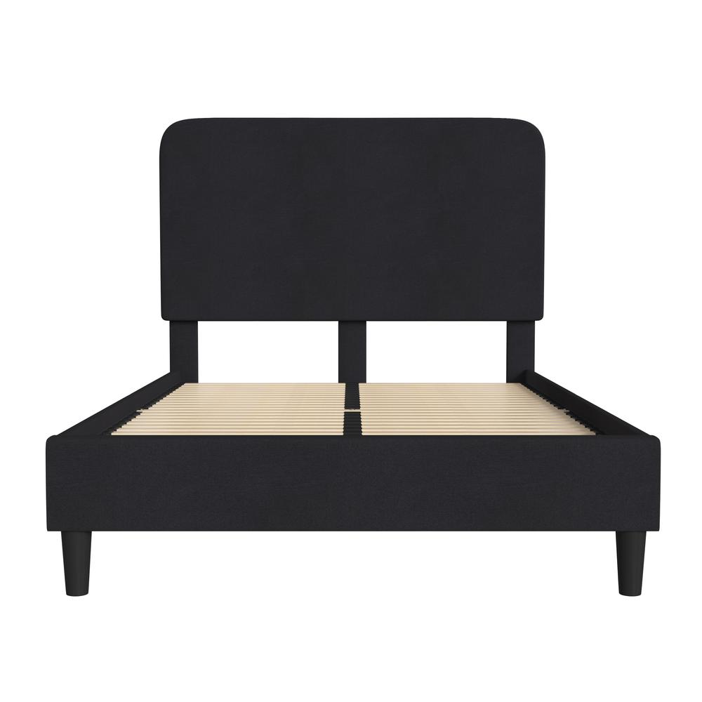 Charcoal Full Fabric Upholstered Platform Bed - Headboard with Rounded Edges