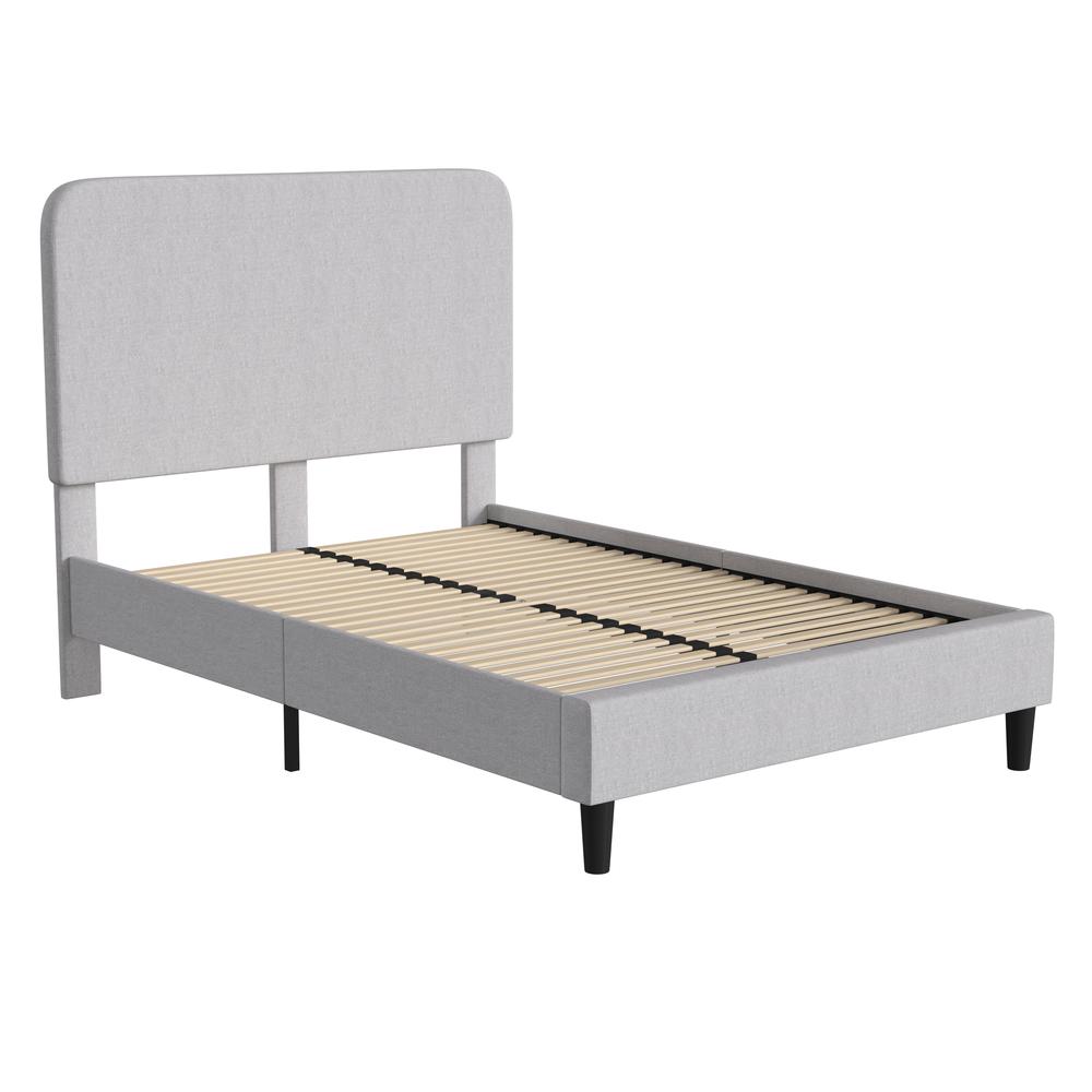Charcoal Full Fabric Upholstered Platform Bed - Headboard with Rounded Edges