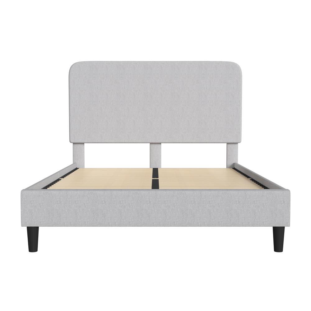 Light Grey Queen Fabric Upholstered Platform Bed - Headboard with Rounded Edges