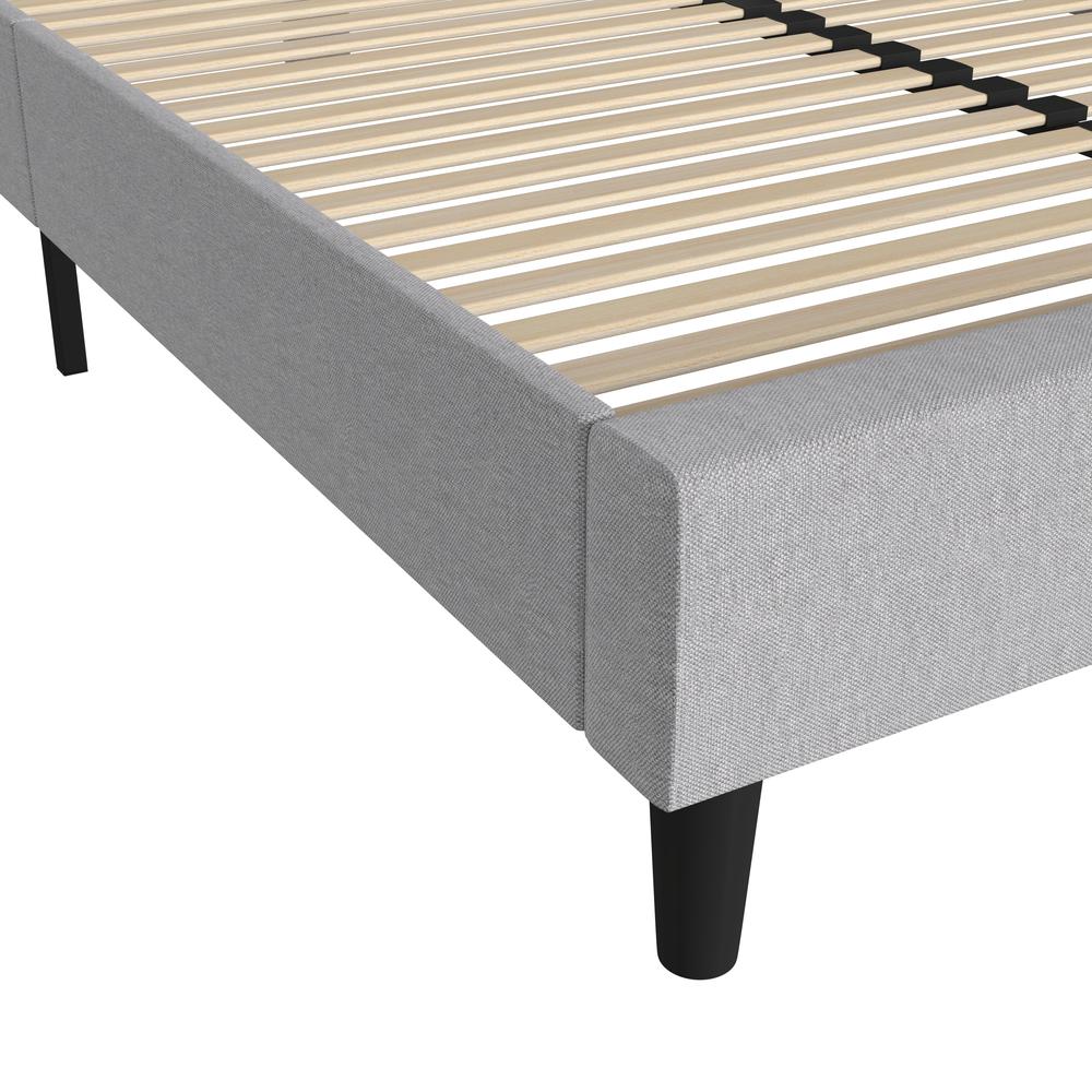 Light Grey Queen Fabric Upholstered Platform Bed - Headboard with Rounded Edges