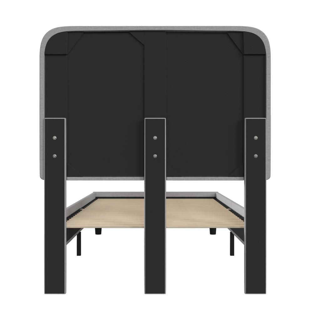 Light Grey Twin Fabric Upholstered Platform Bed - Headboard with Rounded Edges