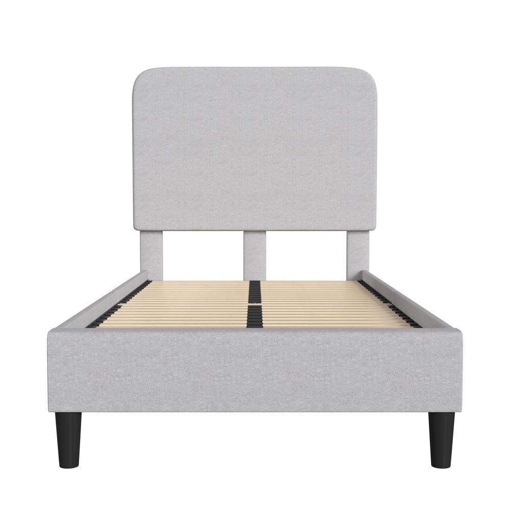 Light Grey Twin Fabric Upholstered Platform Bed - Headboard with Rounded Edges