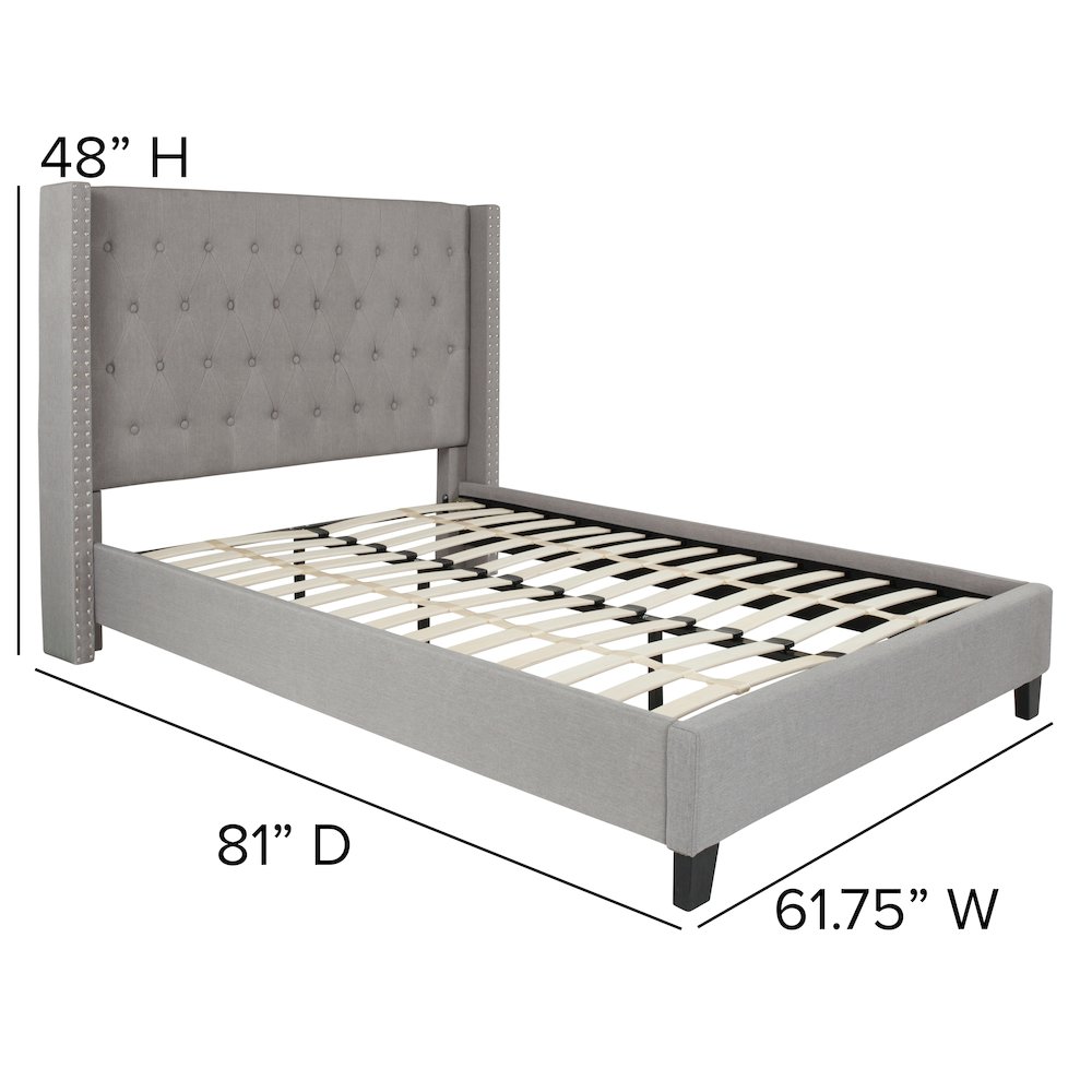 Riverdale Full Size Tufted Upholstered Platform Bed in Light Grey Fabric