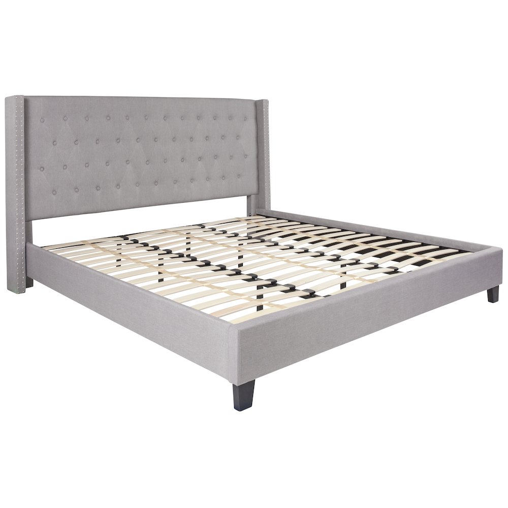 Riverdale King Size Tufted Upholstered Platform Bed in Light Grey Fabric