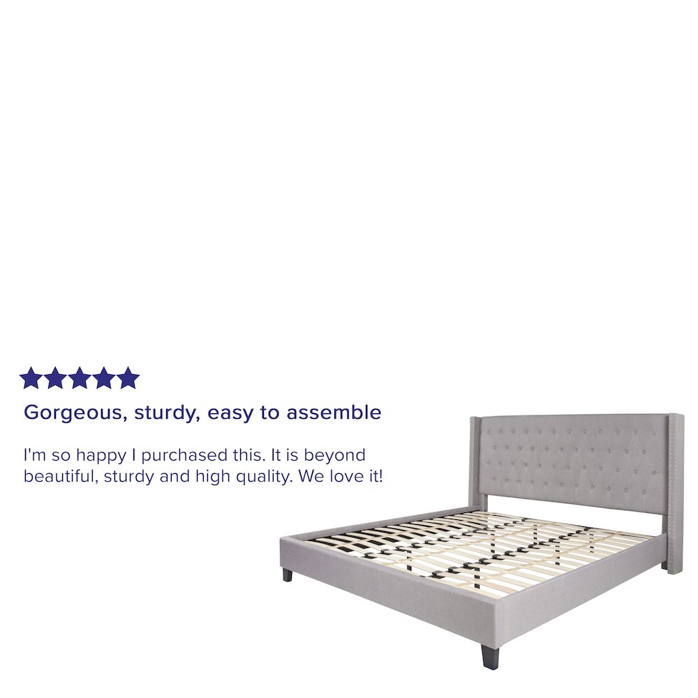 Riverdale King Size Tufted Upholstered Platform Bed in Light Grey Fabric