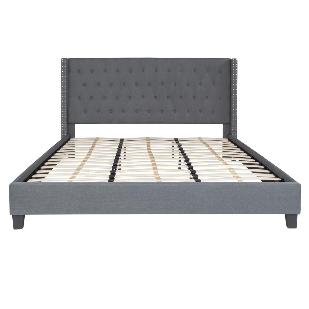 King Size Tufted Upholstered Platform Bed in Black Fabric