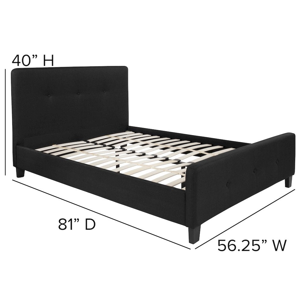 Tribeca Full Size Tufted Upholstered Platform Bed in Black Fabric with 10 Inch CertiPUR-US Certified Pocket Spring Mattress