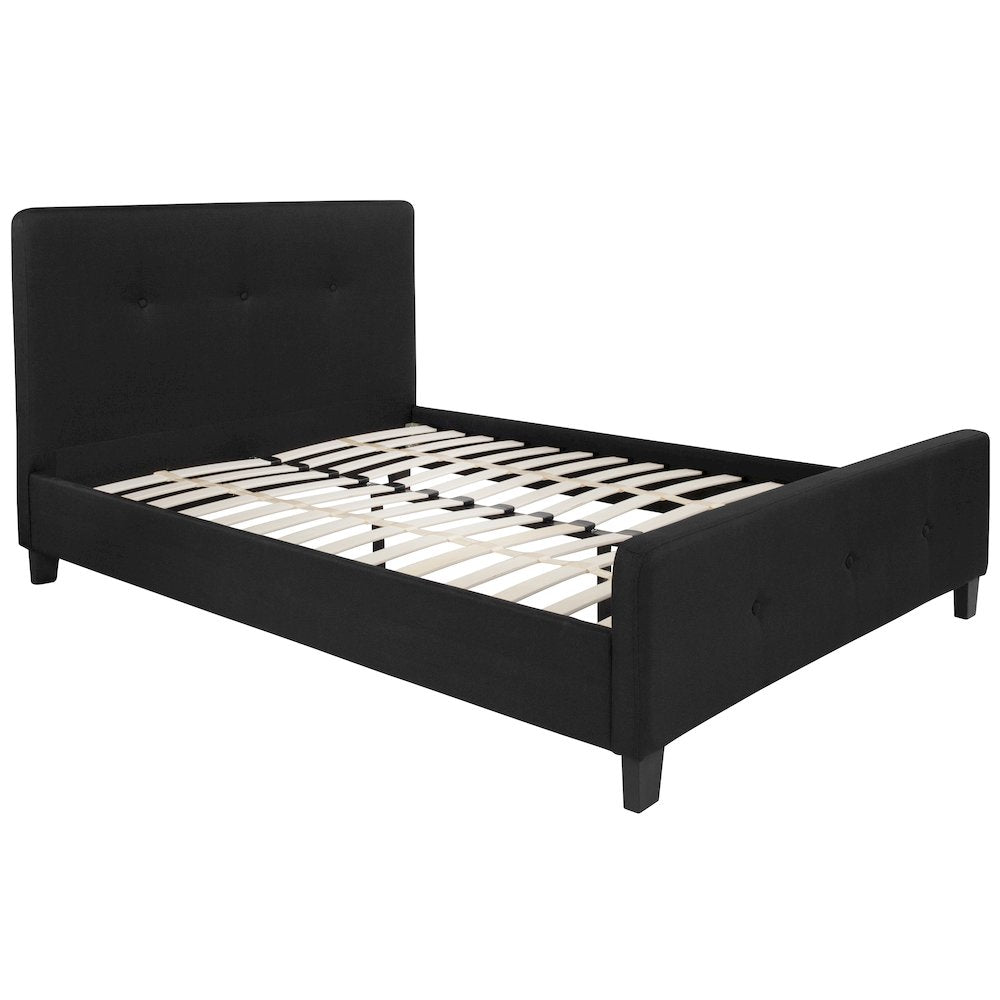 Tribeca Full Size Tufted Upholstered Platform Bed in Black Fabric with 10 Inch CertiPUR-US Certified Pocket Spring Mattress