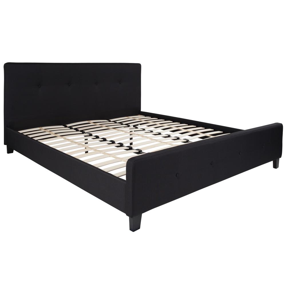 Vanessa King Size Tufted Upholstered Platform Bed in Black Fabric