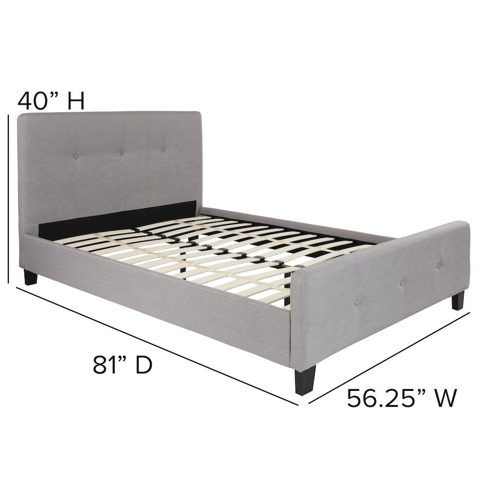 Tribeca Full Size Tufted Upholstered Platform Bed in Light Gray Fabric with 10 Inch CertiPUR-US Certified Pocket Spring Mattress