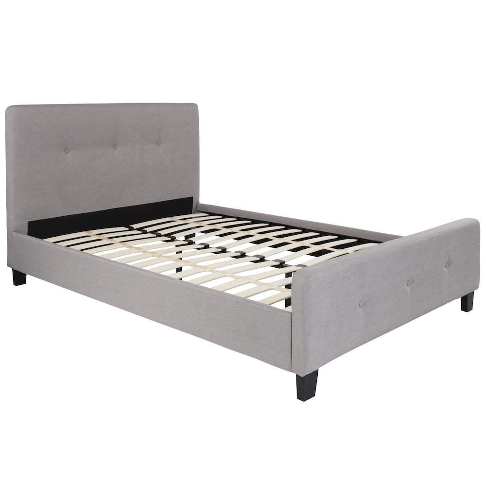 Tribeca Full Size Tufted Upholstered Platform Bed in Light Gray Fabric with 10 Inch CertiPUR-US Certified Pocket Spring Mattress