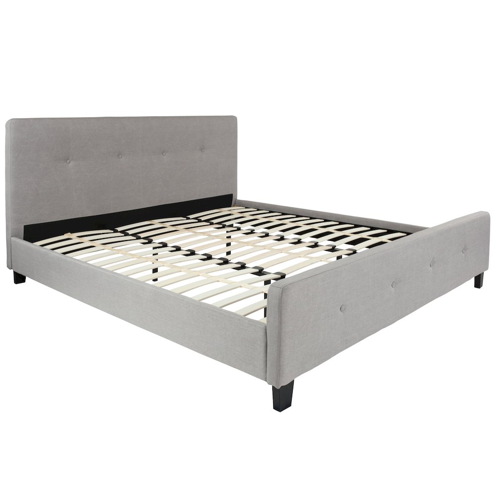 Tribeca King Size Tufted Upholstered Platform Bed in Light Gray Fabric with 10 Inch CertiPUR-US Certified Pocket Spring Mattress