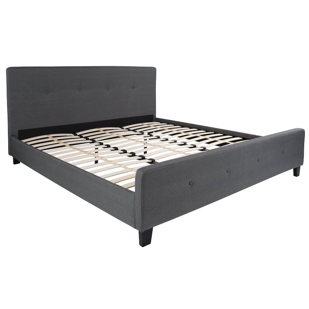 Tribeca King Size Tufted Upholstered Platform Bed in Dark Gray Fabric with 10 Inch CertiPUR-US Certified Pocket Spring Mattress