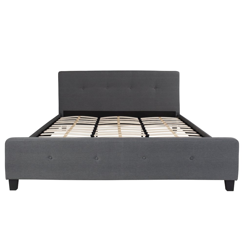 Tribeca King Size Tufted Upholstered Platform Bed in Dark Gray Fabric with 10 Inch CertiPUR-US Certified Pocket Spring Mattress