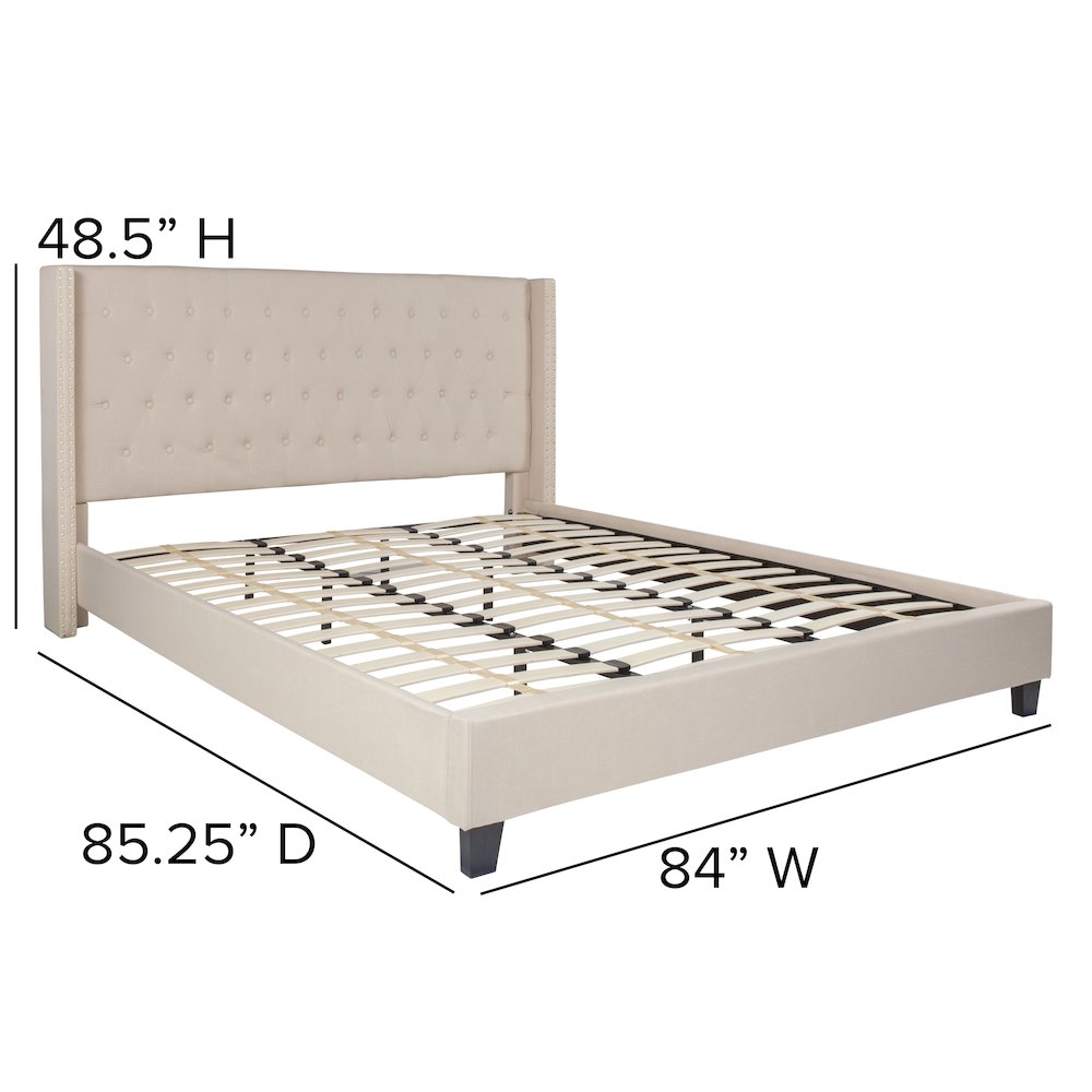 Riverdale King Size Tufted Upholstered Platform Bed in Beige Fabric with 10 Inch CertiPUR-US Certified Pocket Spring Mattress