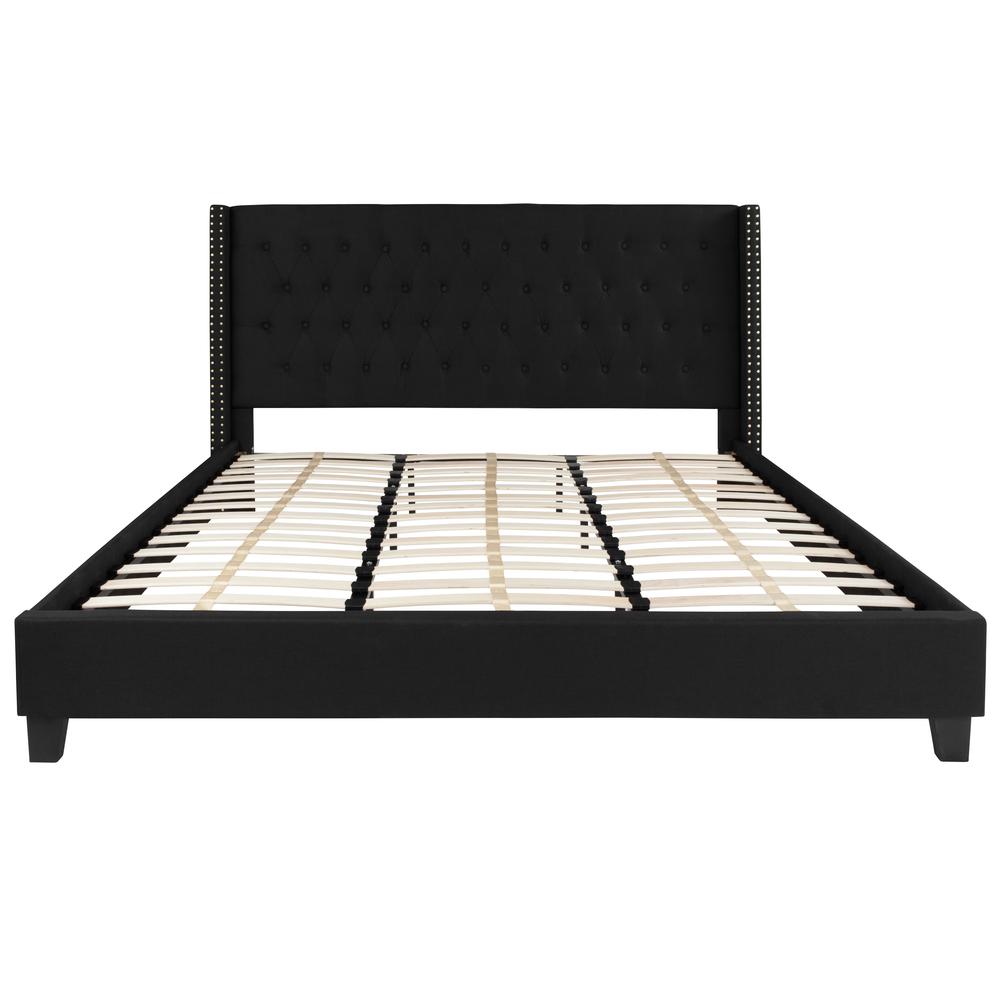 Viola King Size Tufted Upholstered Platform Bed in Black Fabric