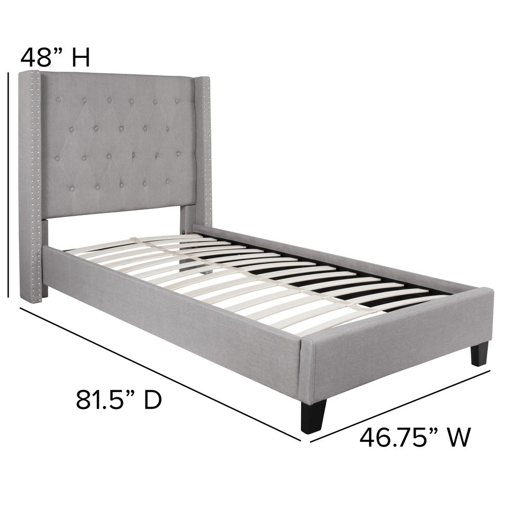 Viola Twin Size Tufted Upholstered Platform Bed in Light Grey Fabric