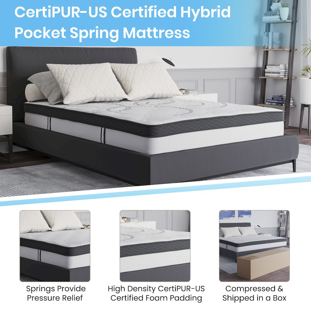 Riverdale Full Size Tufted Upholstered Platform Bed in Light Gray Fabric with 10 Inch CertiPUR-US Certified Pocket Spring Mattress