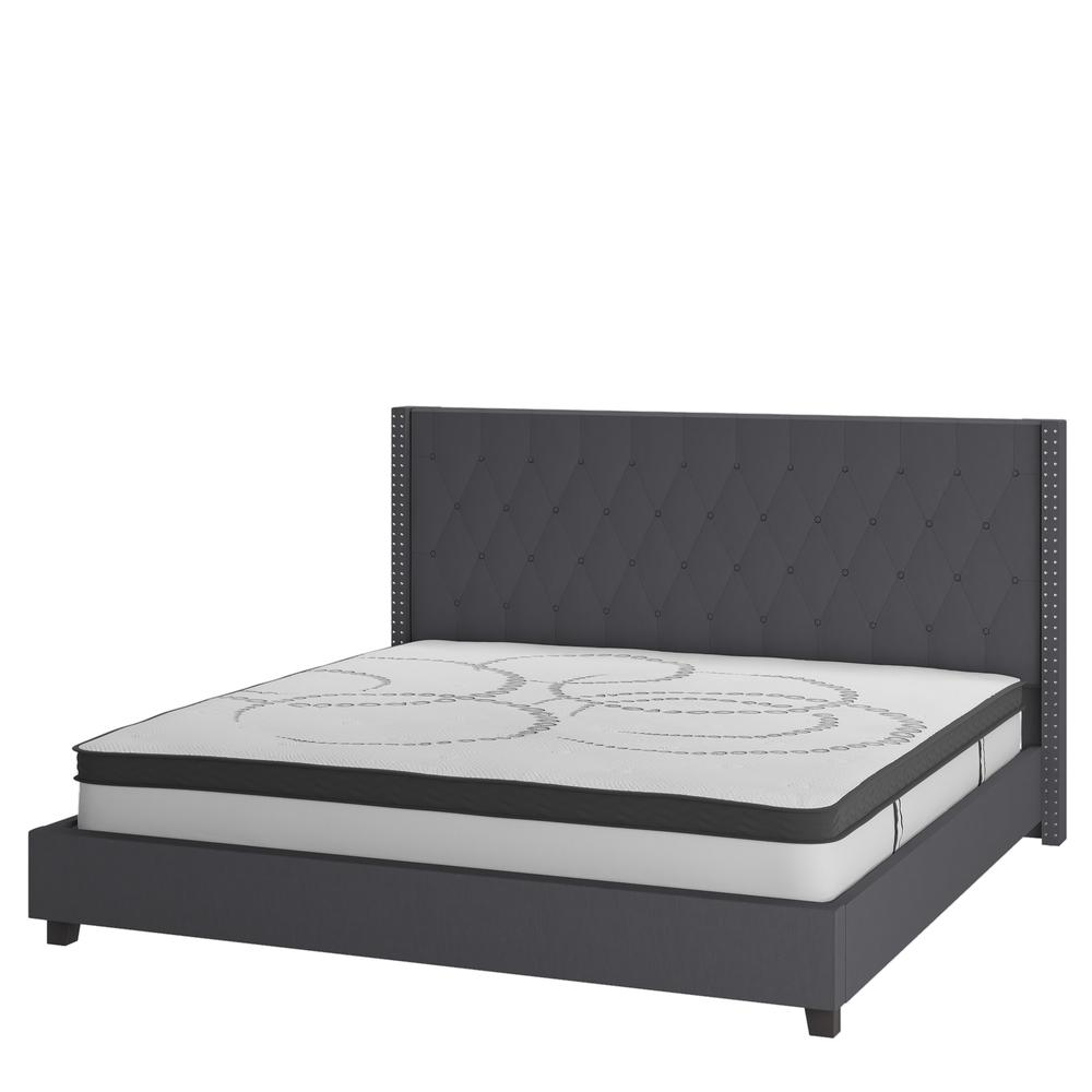Viola King Size Tufted Upholstered Platform Bed in Black Fabric