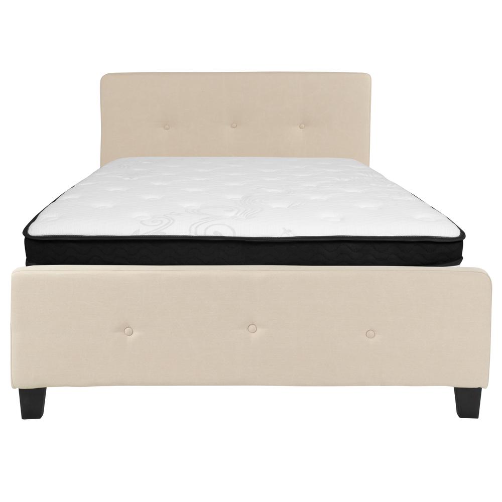 Keri Full Size Platform Bed in Beige Fabric with Memory Foam Mattress