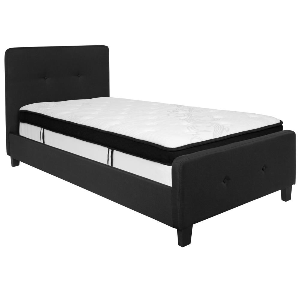 Keri Twin Size Platform Bed in Beige Fabric with Memory Foam Mattress