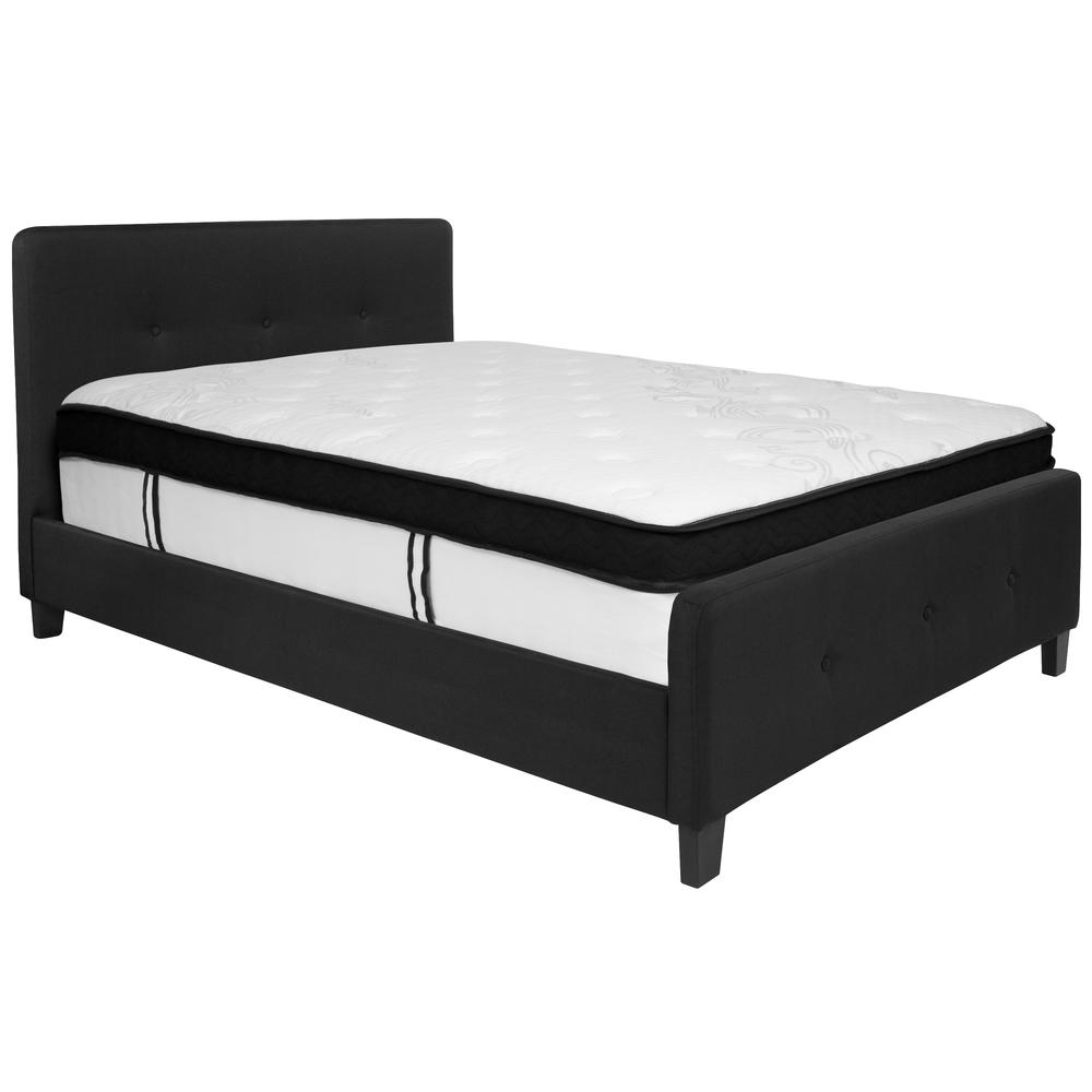Keri Full Size Platform Bed in Beige Fabric with Memory Foam Mattress