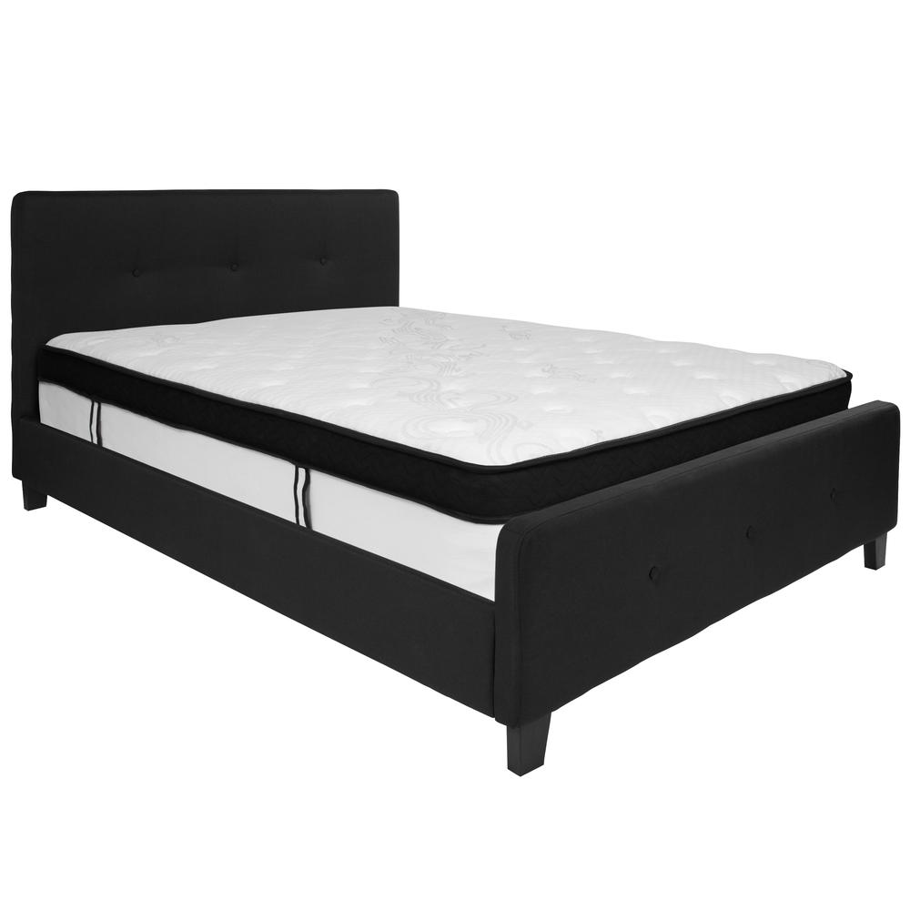 Keri Queen Size Platform Bed in Beige Fabric with Memory Foam Mattress