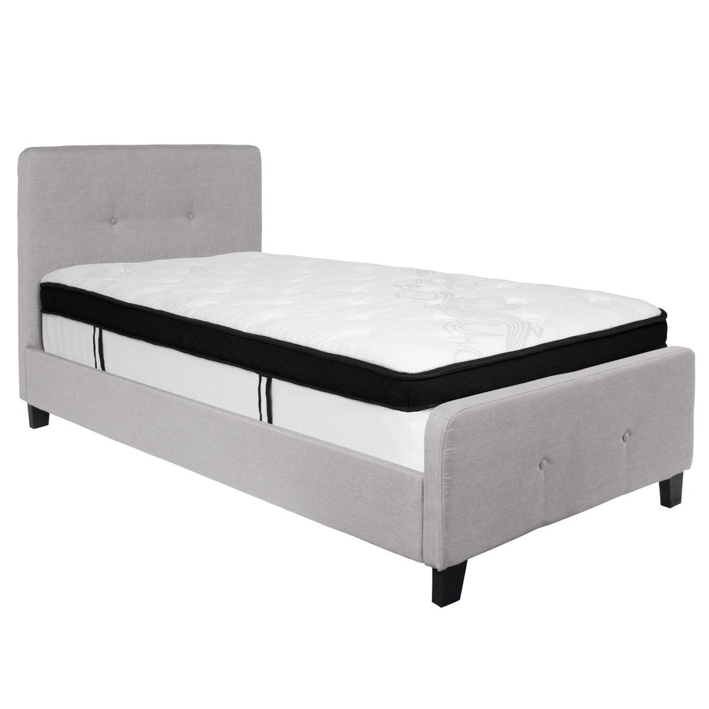 Keri Twin Size Platform Bed in Beige Fabric with Memory Foam Mattress