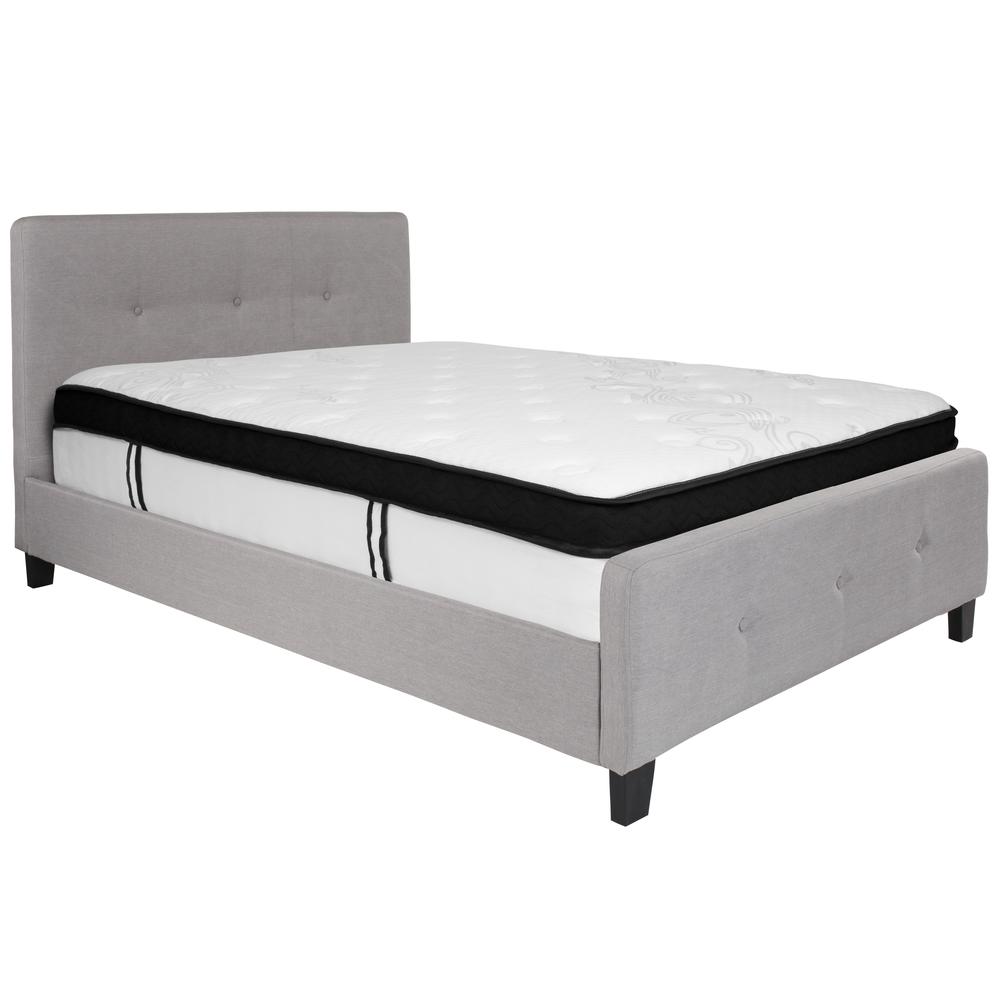 Keri Full Size Platform Bed in Beige Fabric with Memory Foam Mattress