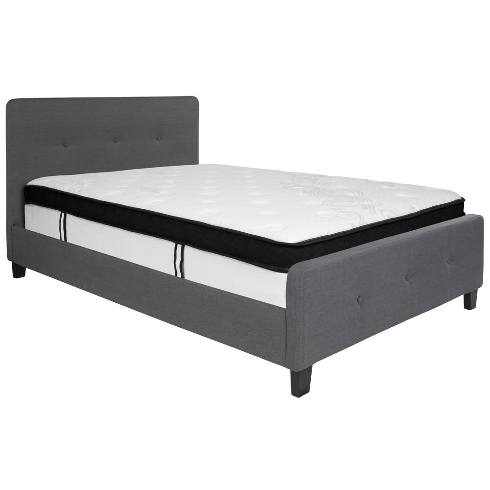 Keri Full Size Platform Bed in Beige Fabric with Memory Foam Mattress