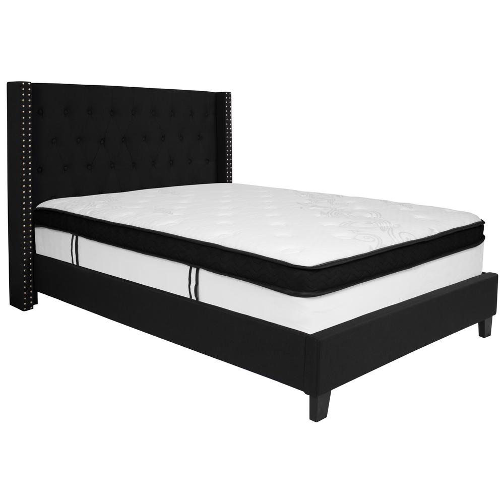 Yuki Barbara Full Size Platform Bed in Beige Fabric with Memory Foam Mattress
