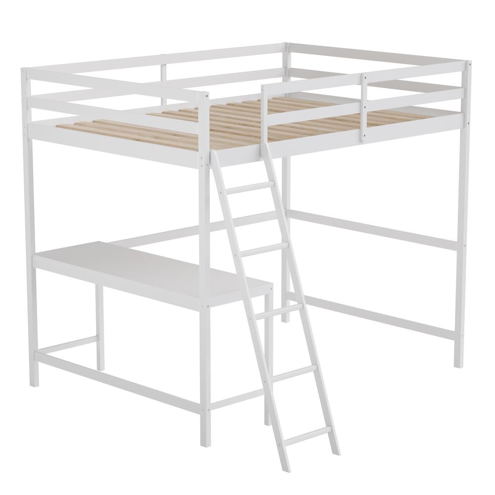 Loft Bed Frame with Desk, Full Size with Protective Guard Rails - Espresso