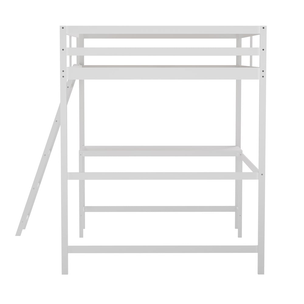 Riley Loft Bed Frame with Desk, Full Size Wooden Bed Frame