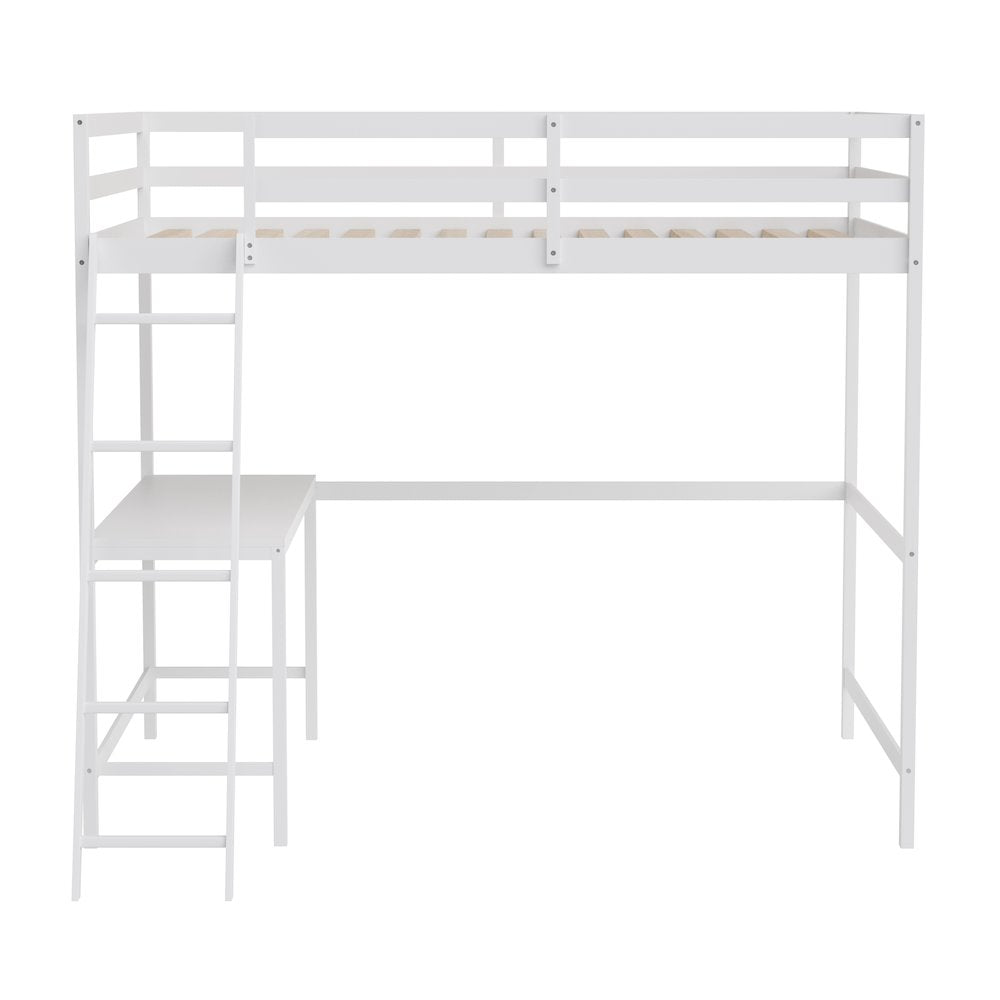 Riley Loft Bed Frame with Desk, Full Size Wooden Bed Frame