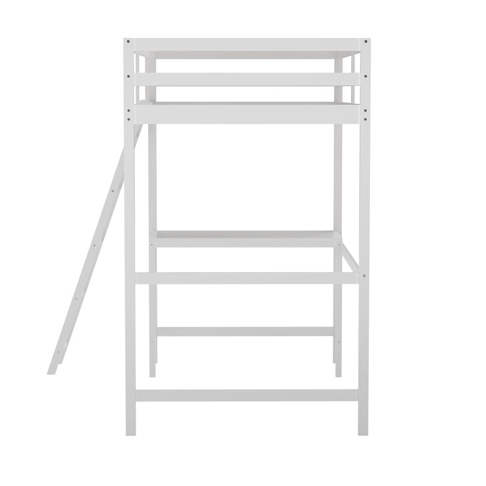 Riley Loft Bed Frame with Desk, Twin Size Wooden Bed Frame