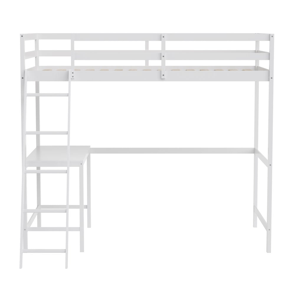 Riley Loft Bed Frame with Desk, Twin Size Wooden Bed Frame