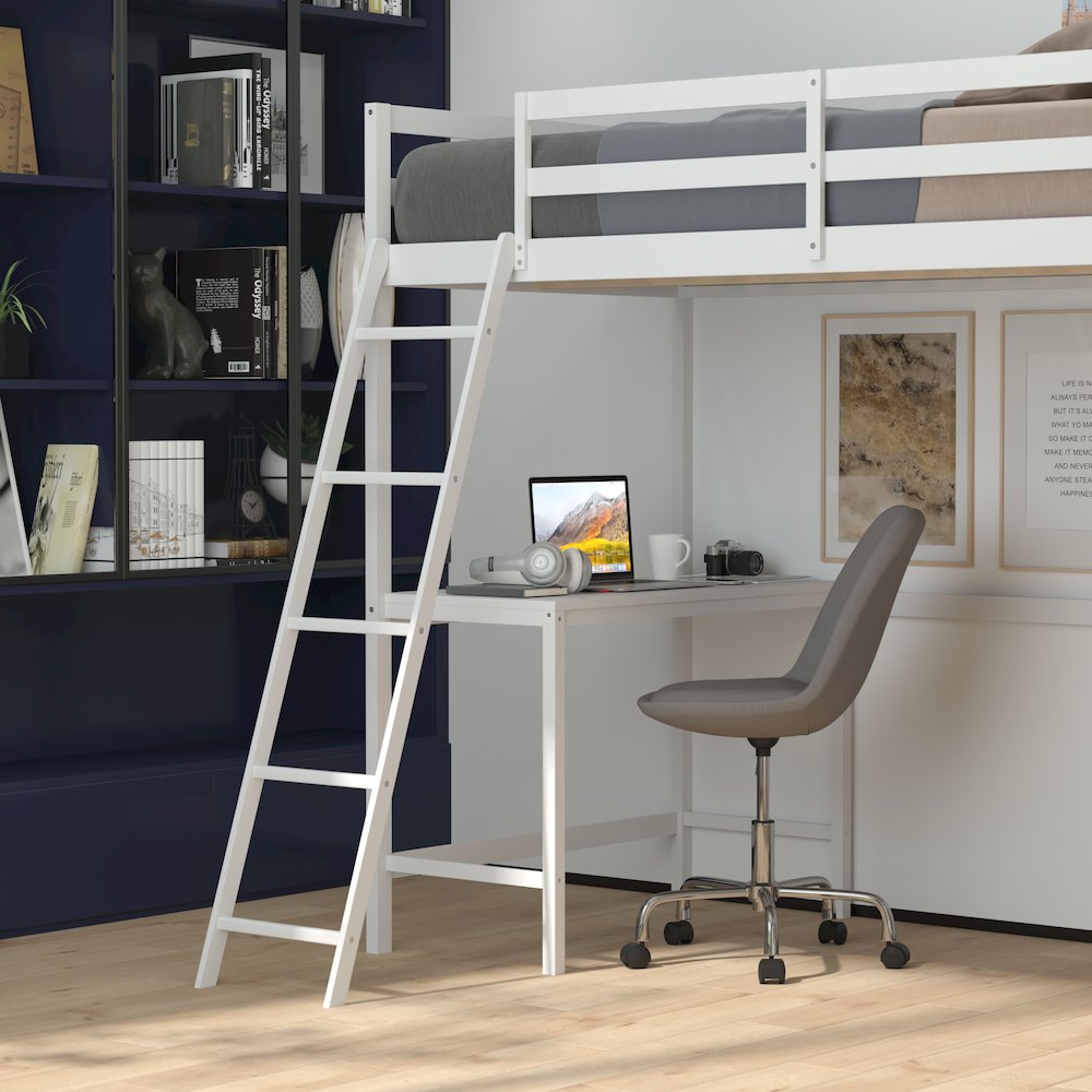 Riley Loft Bed Frame with Desk, Twin Size Wooden Bed Frame