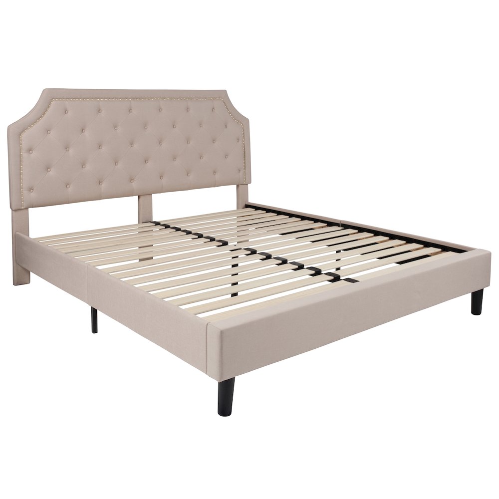 Brighton King Size Tufted Upholstered Platform Bed in Beige Fabric