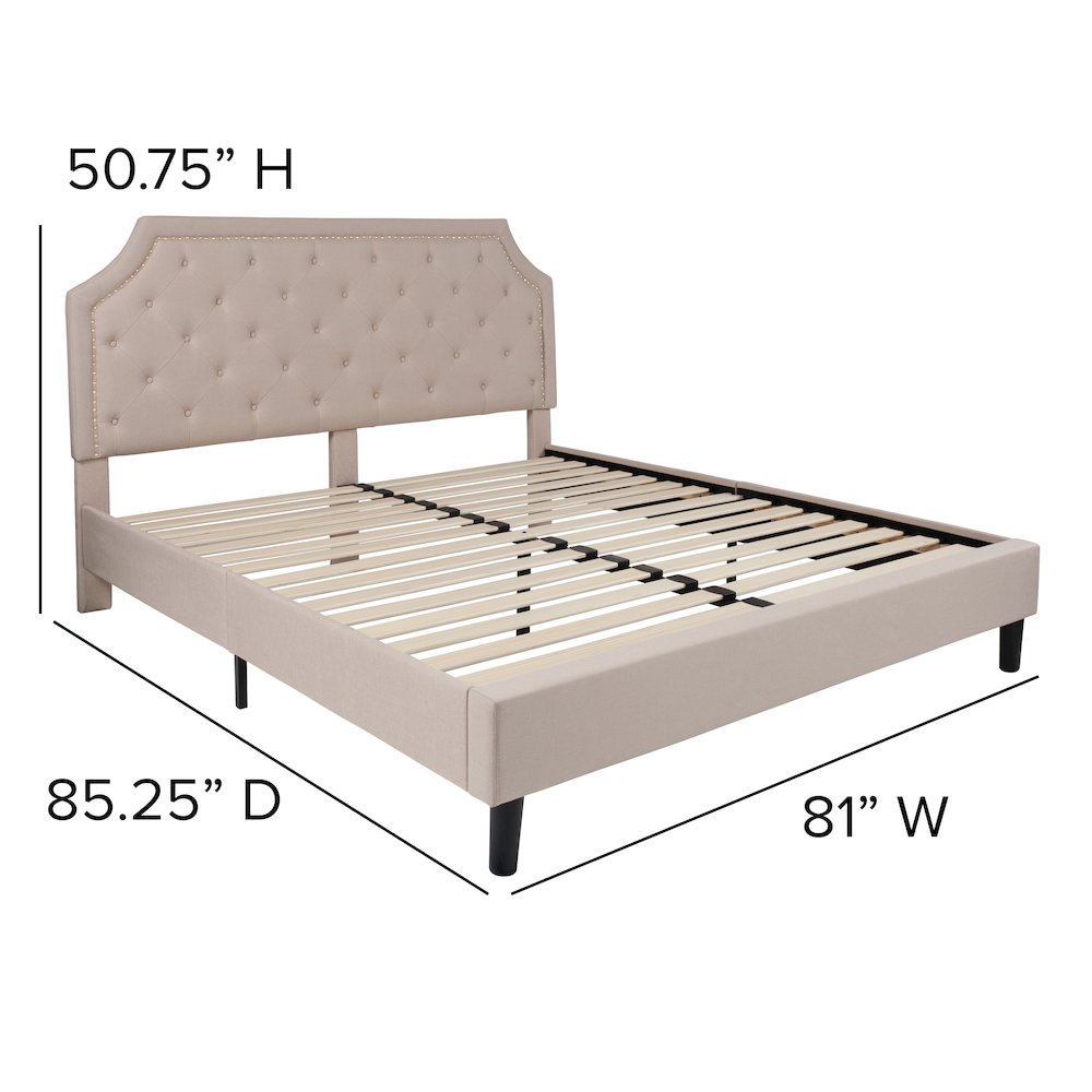 Brighton King Size Tufted Upholstered Platform Bed in Beige Fabric