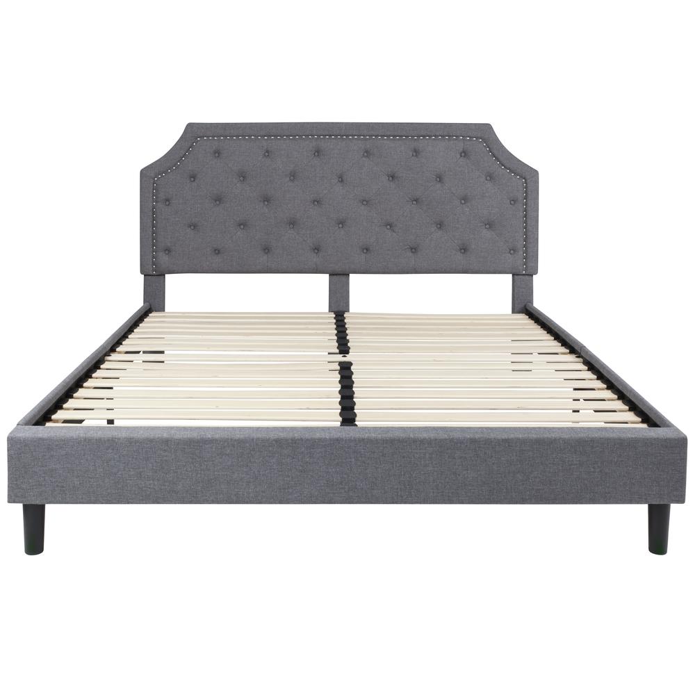 Marlin Elsa King Size Tufted Platform Bed in Beige – Upholstered Headboard, No Box Spring Needed