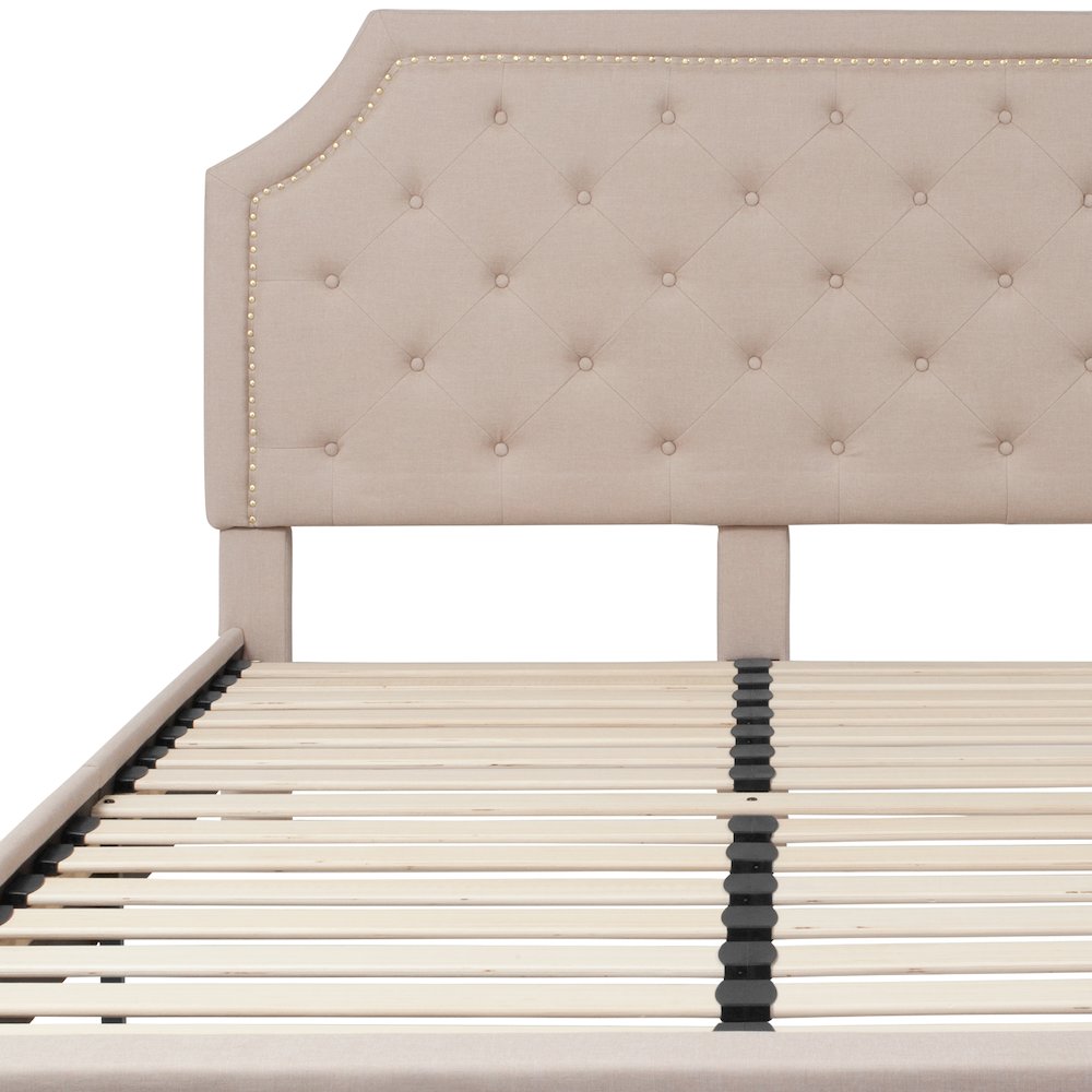 Brighton Queen Size Tufted Upholstered Platform Bed in Beige Fabric