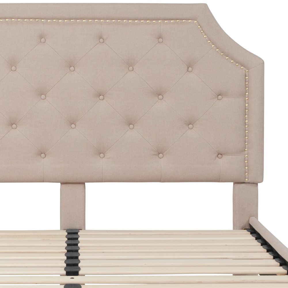 Brighton Queen Size Tufted Upholstered Platform Bed in Beige Fabric