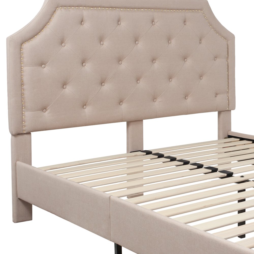 Brighton Queen Size Tufted Upholstered Platform Bed in Beige Fabric