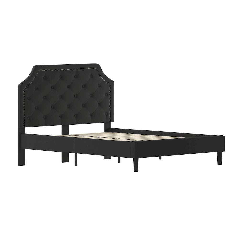 Brighton Queen Size Tufted Upholstered Platform Bed in Black Fabric