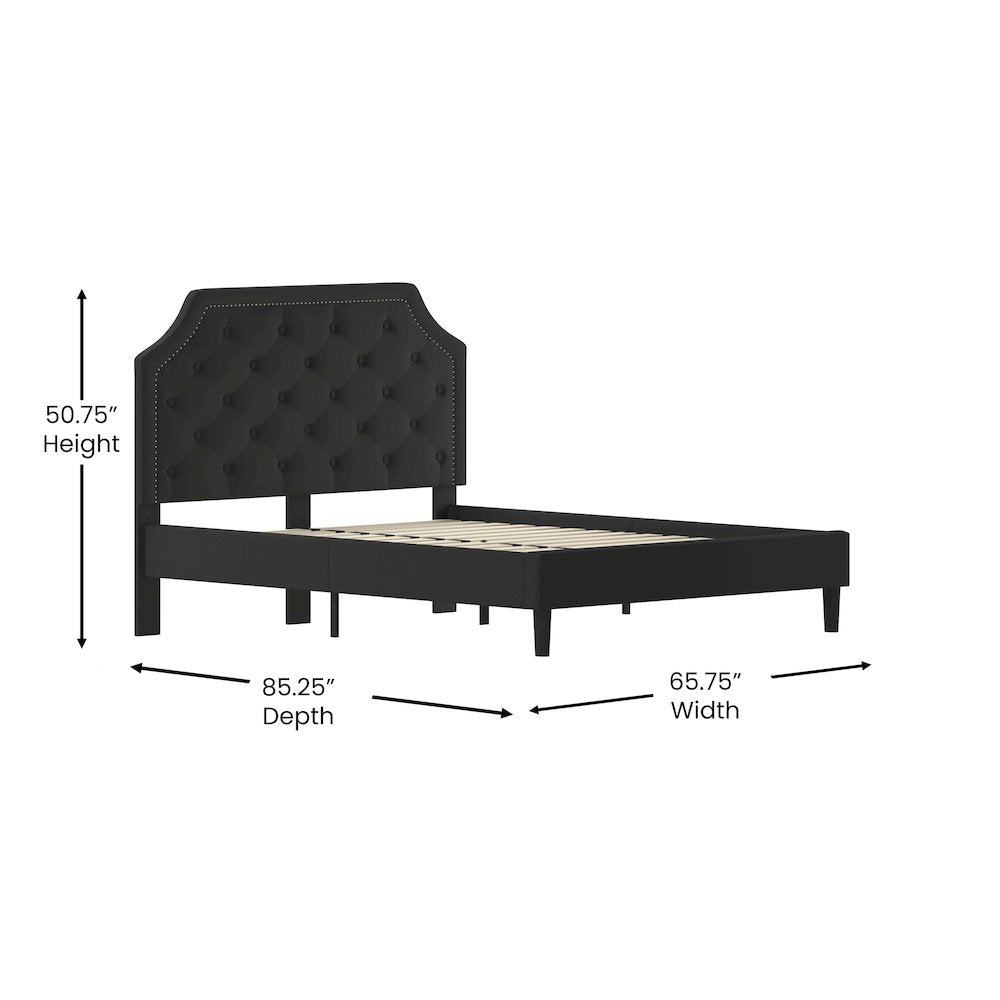 Brighton Queen Size Tufted Upholstered Platform Bed in Black Fabric