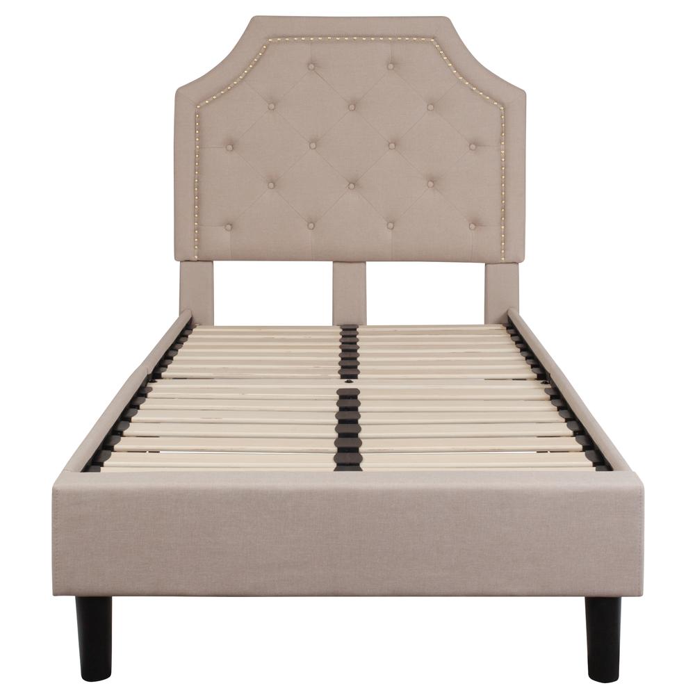 Sumer Elsa Twin Beige Fabric Platform Bed Tufted Upholstered Frame