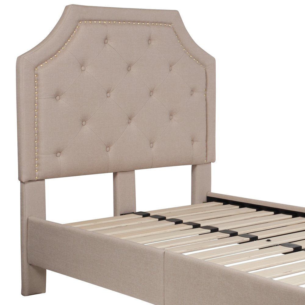 Brighton Twin Size Tufted Upholstered Platform Bed in Beige Fabric