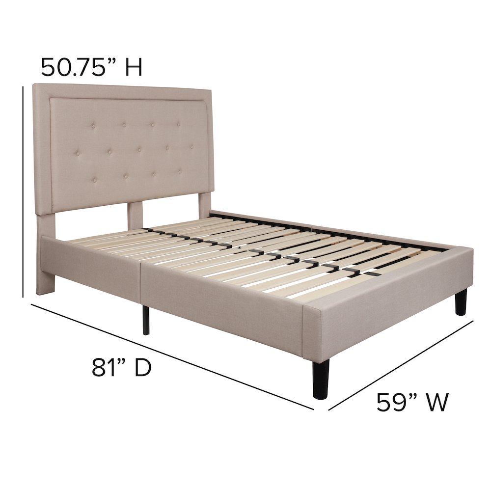 Marcy Full Size Tufted Upholstered Platform Bed in Beige Fabric