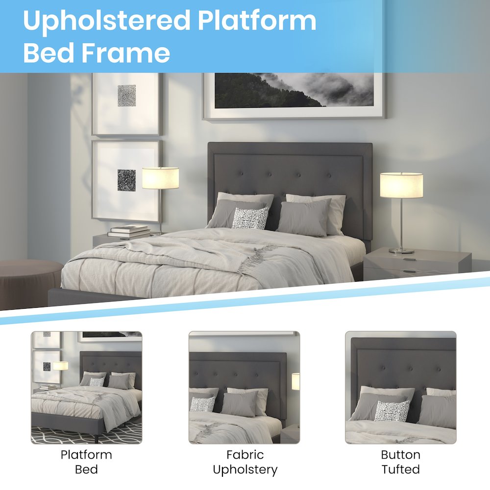 Roxbury Full Size Tufted Upholstered Platform Bed in Dark Grey Fabric