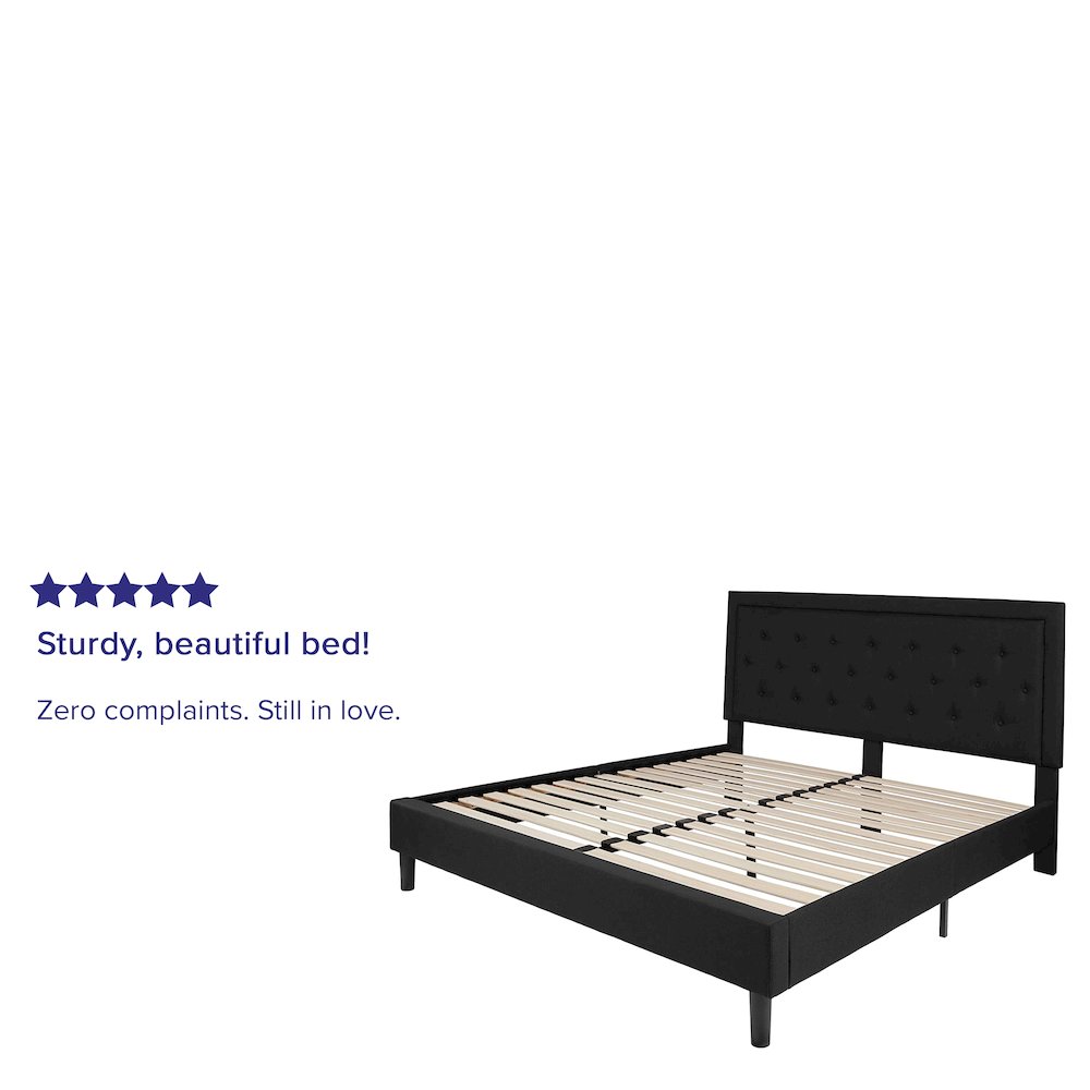 Marcy King Size Tufted Upholstered Platform Bed in Black Fabric